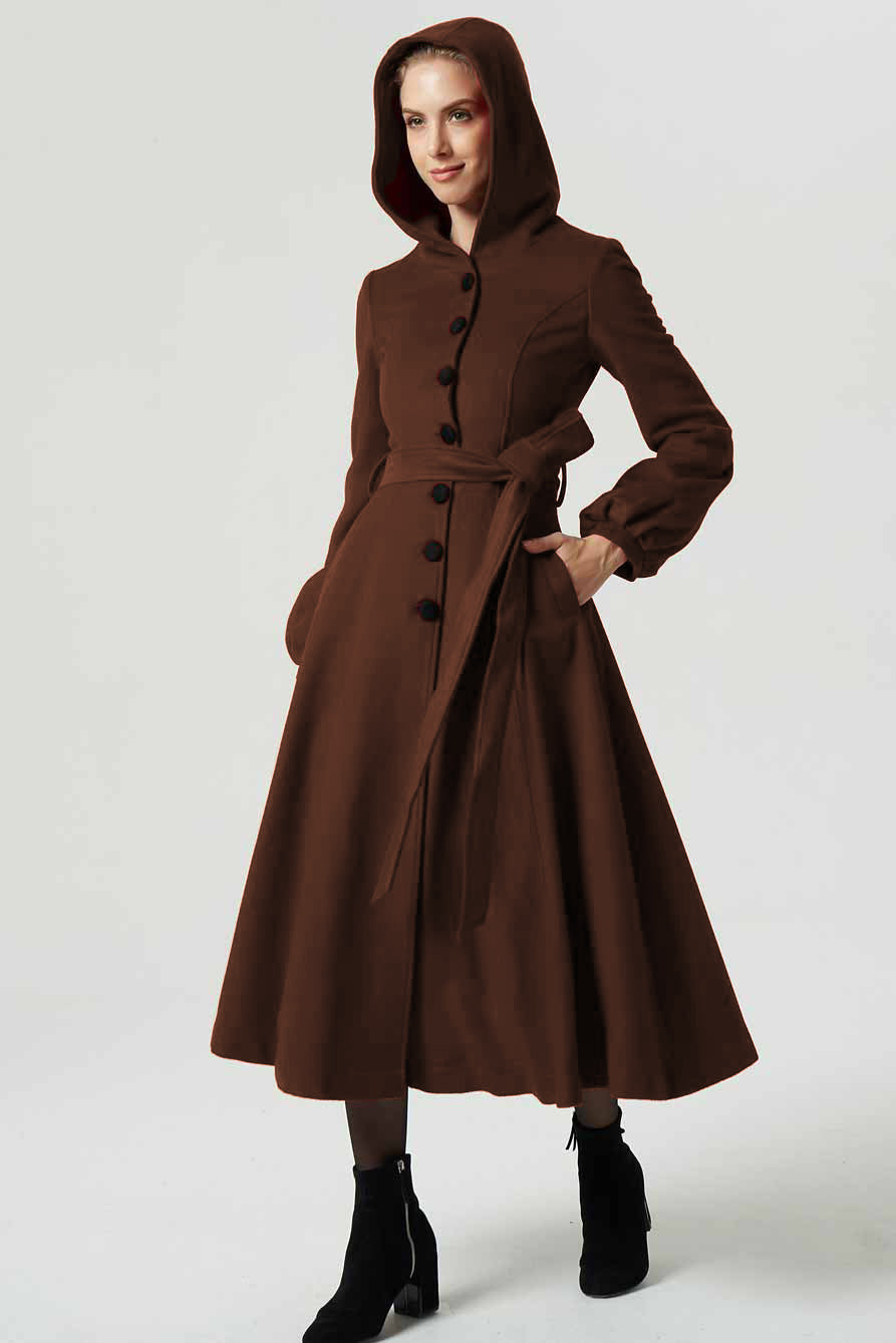 Brown long dress wool coat 6308