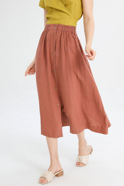 A Line Red Button front Midi Skirt 4236
