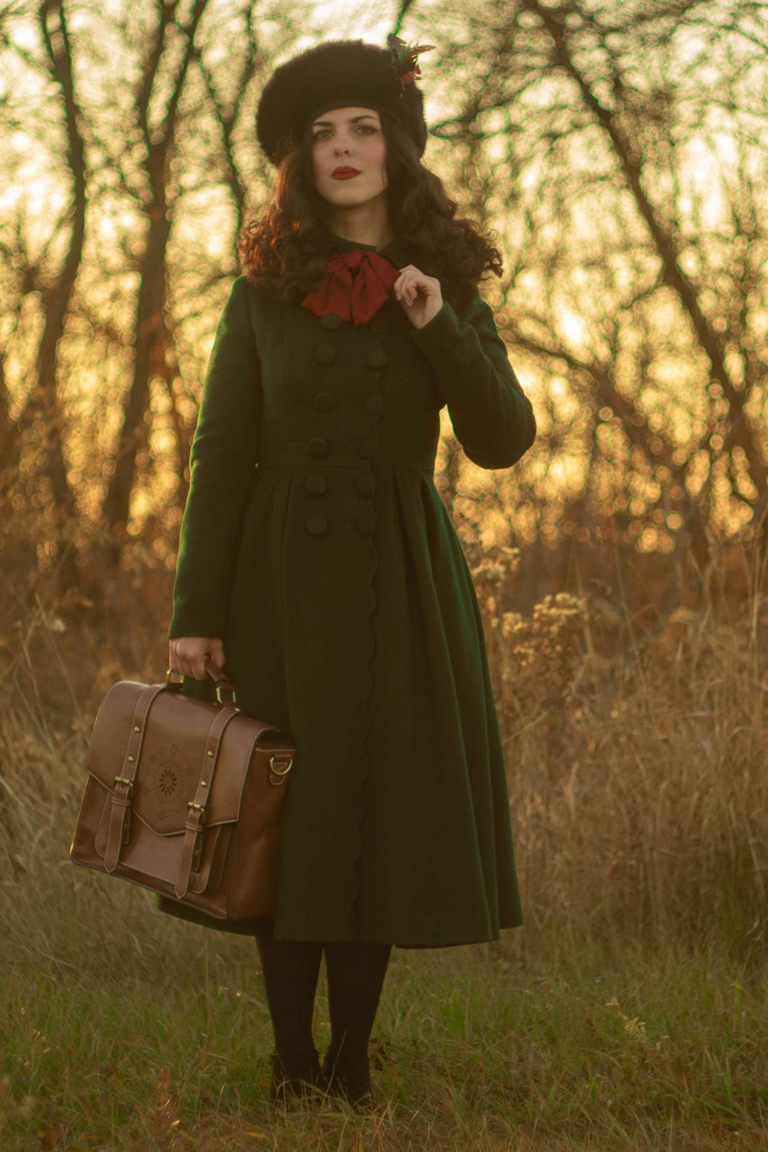 Elegant Forest Green Wool Blend Coat  Double Breasted Winter Style 3243 Green / Custom Order