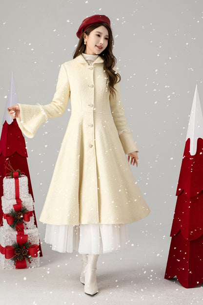 Beige swing prom wedding wool coat 4617