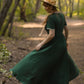 Green summer short sleeves Linen Dress 5199