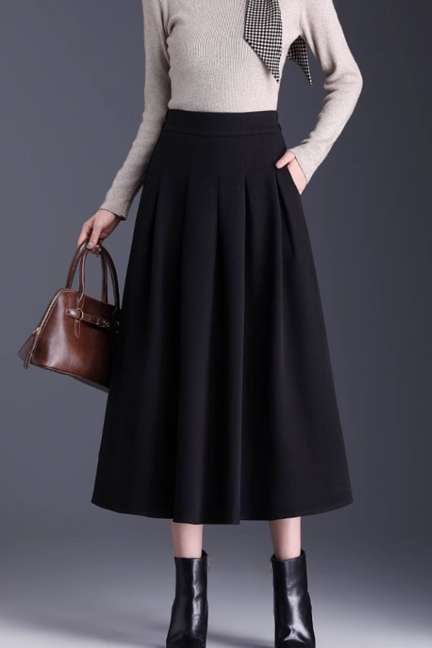Midi a line pleated wool skirt 6138