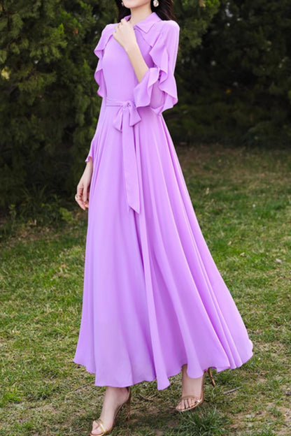 Prom summer purple maxi wedding chiffon dress 5072