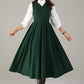Dark Green Wool Midi Dress – Sleeveless V-Neck A-Line Winter Dress | Xiaolizi 6591