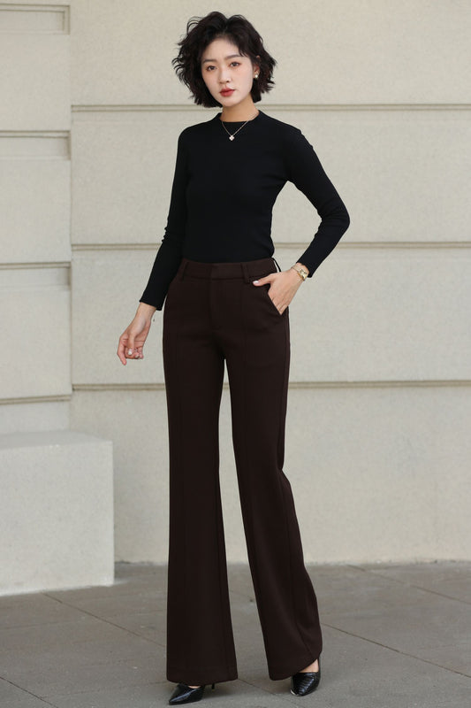 Elegant tailored women’s brown wool trousers for autumn and winter outfits
