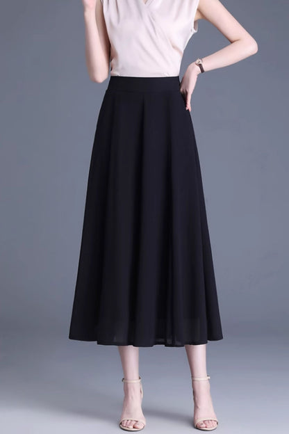 Burgundy Chiffon Midi Skirt - A-Line, Big Swing 6131