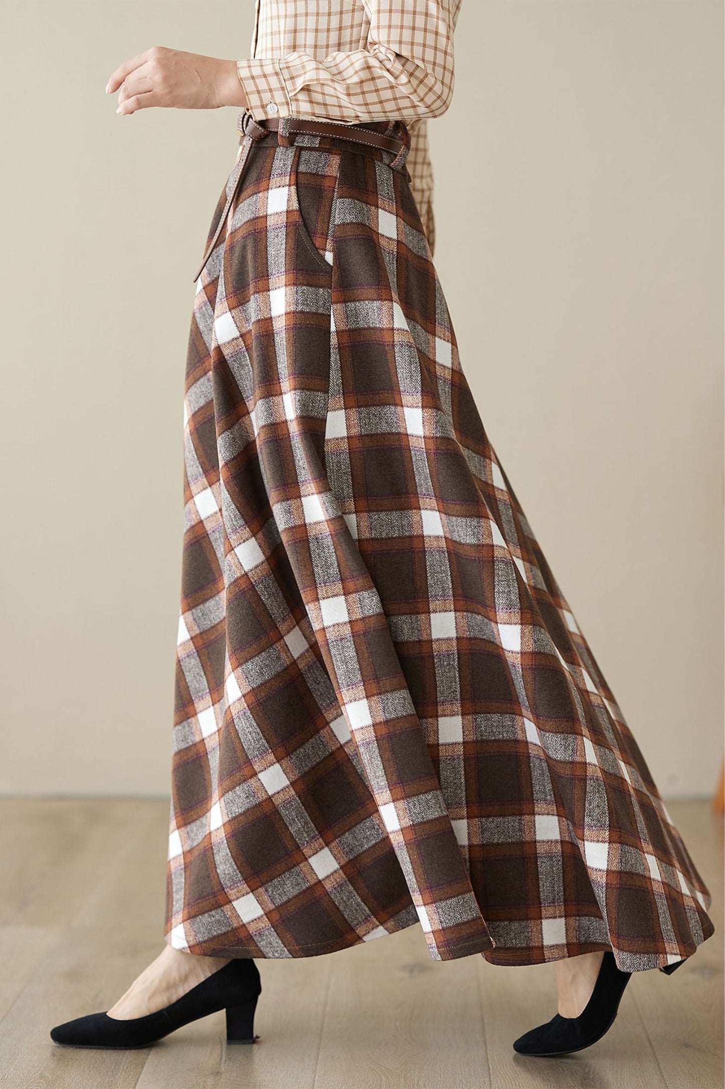 Maxi wool plaid skirt for women 5261