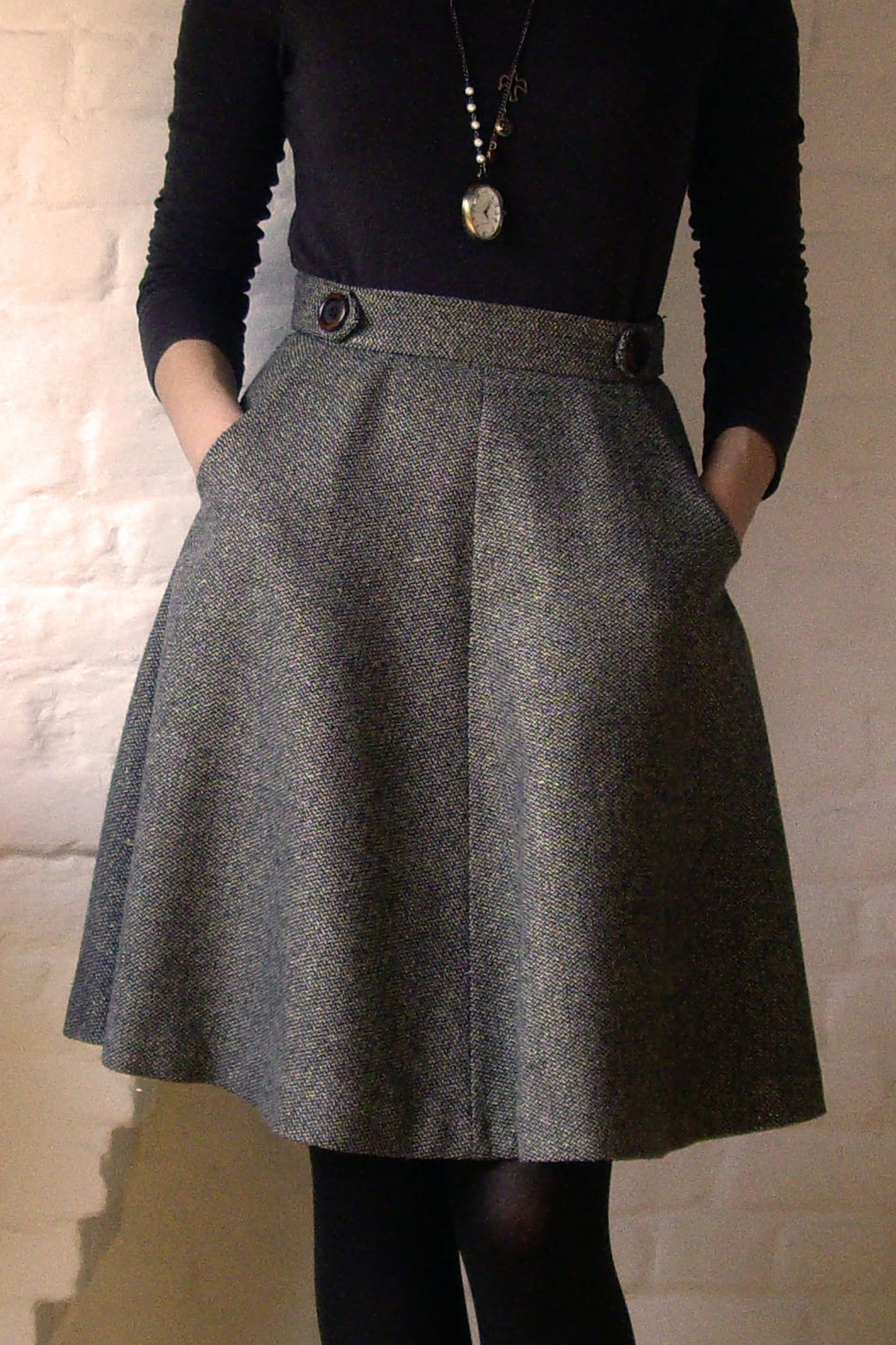 Gray short skater winter wool swing skirt 5184
