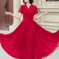 Red v neck prom summer swing chiffon dress 5174