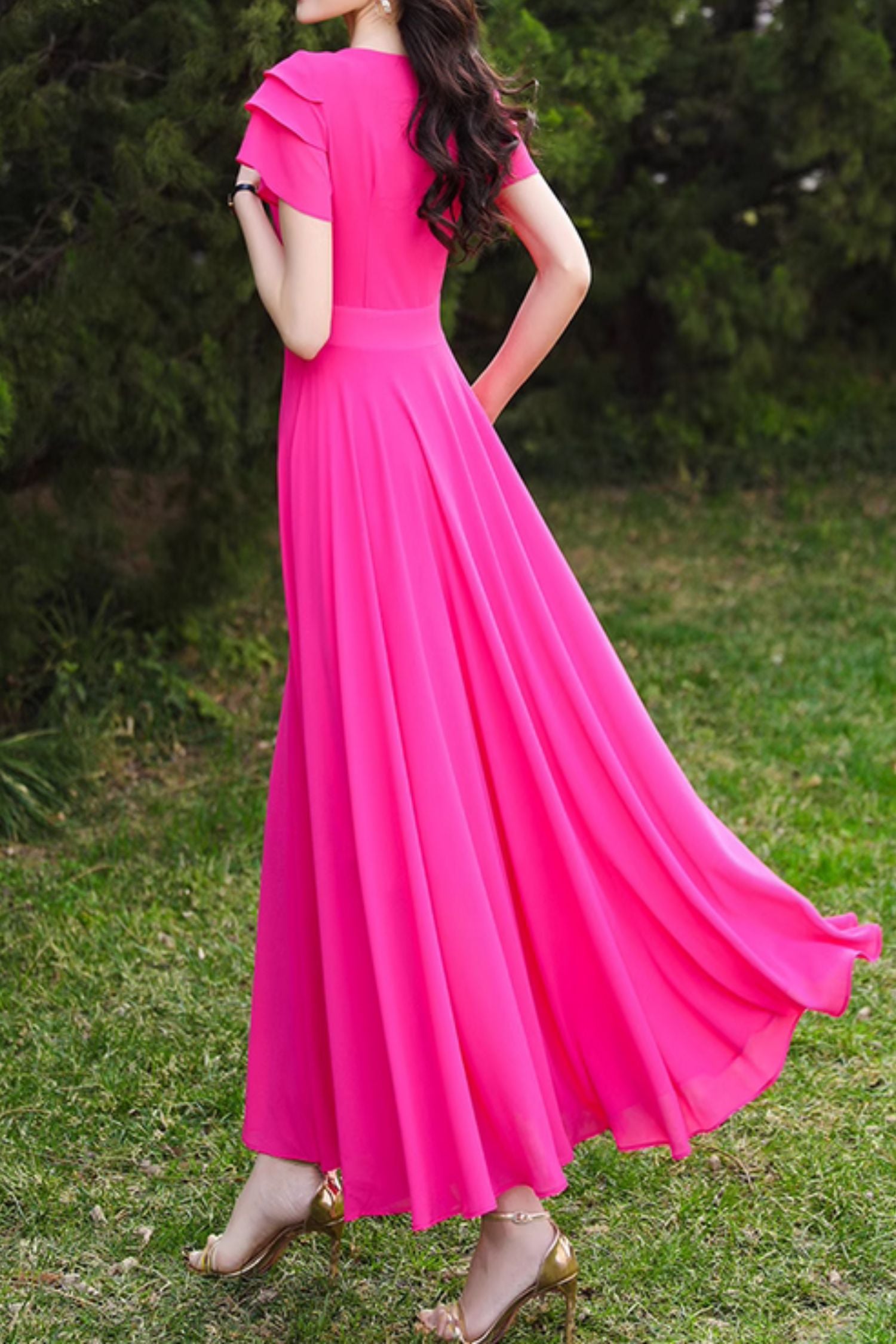 Rose red summer prom long chiffon dress 5103 - rose red / XS Rose red summer prom long chiffon dress 5103 - rose red / XS