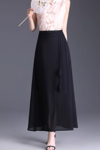 High waisted long chiffon summer skirt women 6132