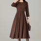 Vintage Wool Blend Midi Dress – Handmade Fit and Flare Winter Dress with Pockets | Xiaolizi 6495