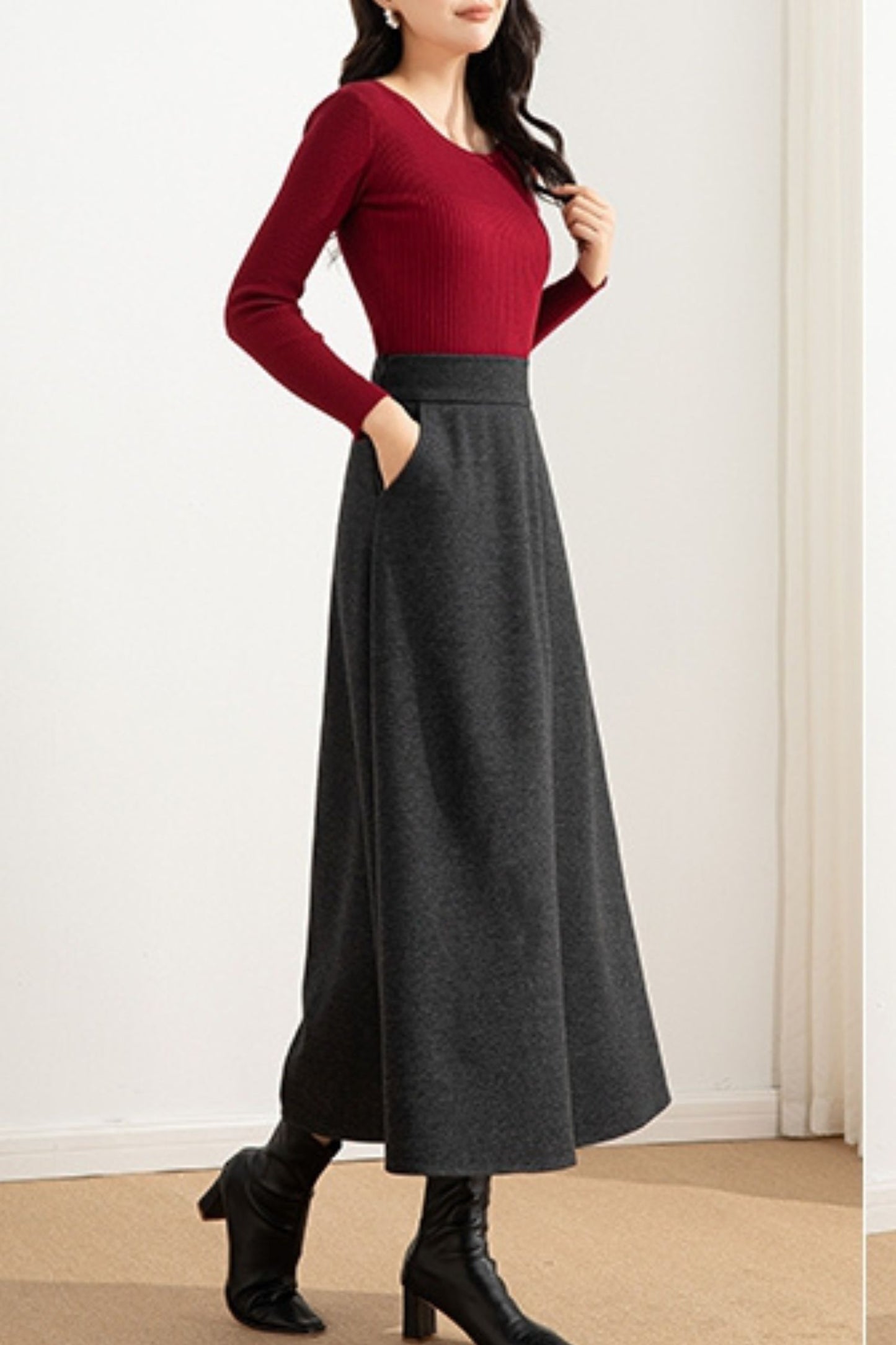 A line winter wool skirt women 6210