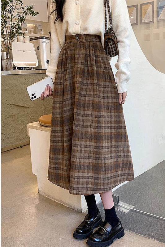 A line midi plaid winter wool skirt TT0179