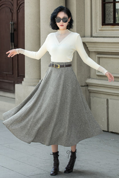 A line wool skirt with pockets 5313
