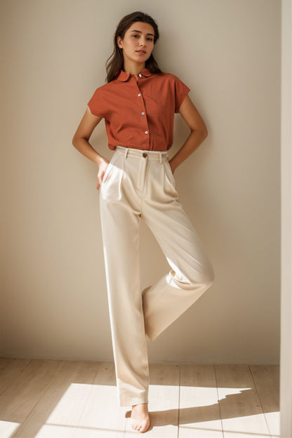 Short sleeves summer linen shirt top 5119