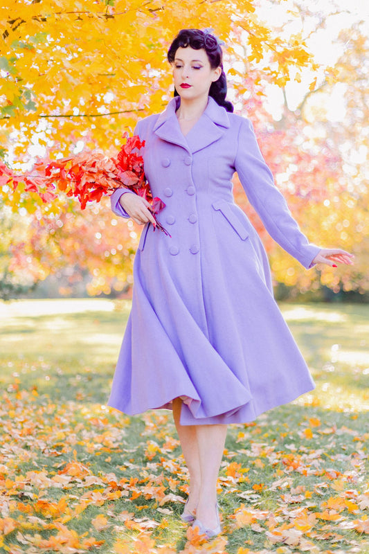 Warm Purple Long Wool Coat Women 3256