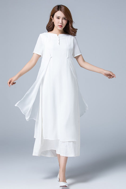 White Linen Plus size summer chiffon dress 1780