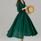 Spring green midi shirt dress with tie belt waist 4909