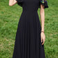 Black maxi summer chiffon dress with printed cape 4988