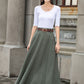 Green A Line Maxi  Linen Skirt with Pockets  2784