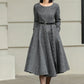 Classic Grey Wool Midi Dress with Button Detail 6423