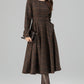 Brown Wool Blend Plaid Dress – Handmade Vintage Midi Winter Style | Xiaolizi 6391