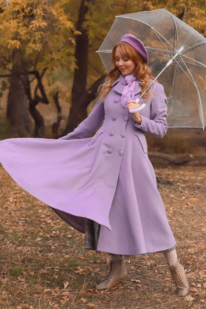 Lilac Wool Coat - Double Breasted, Mid-Calf Elegant Outerwear 3125