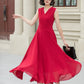 Burgundy sleeves summer prom chiffon dress 5173