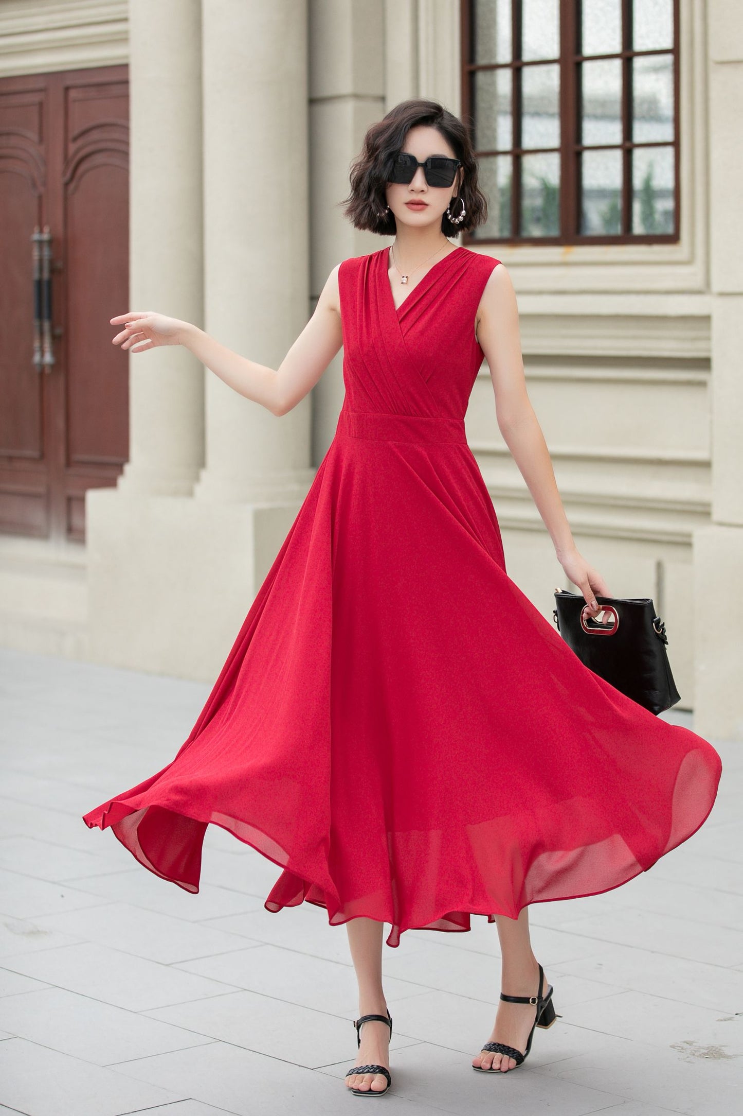 Burgundy sleeves summer prom chiffon dress 5173