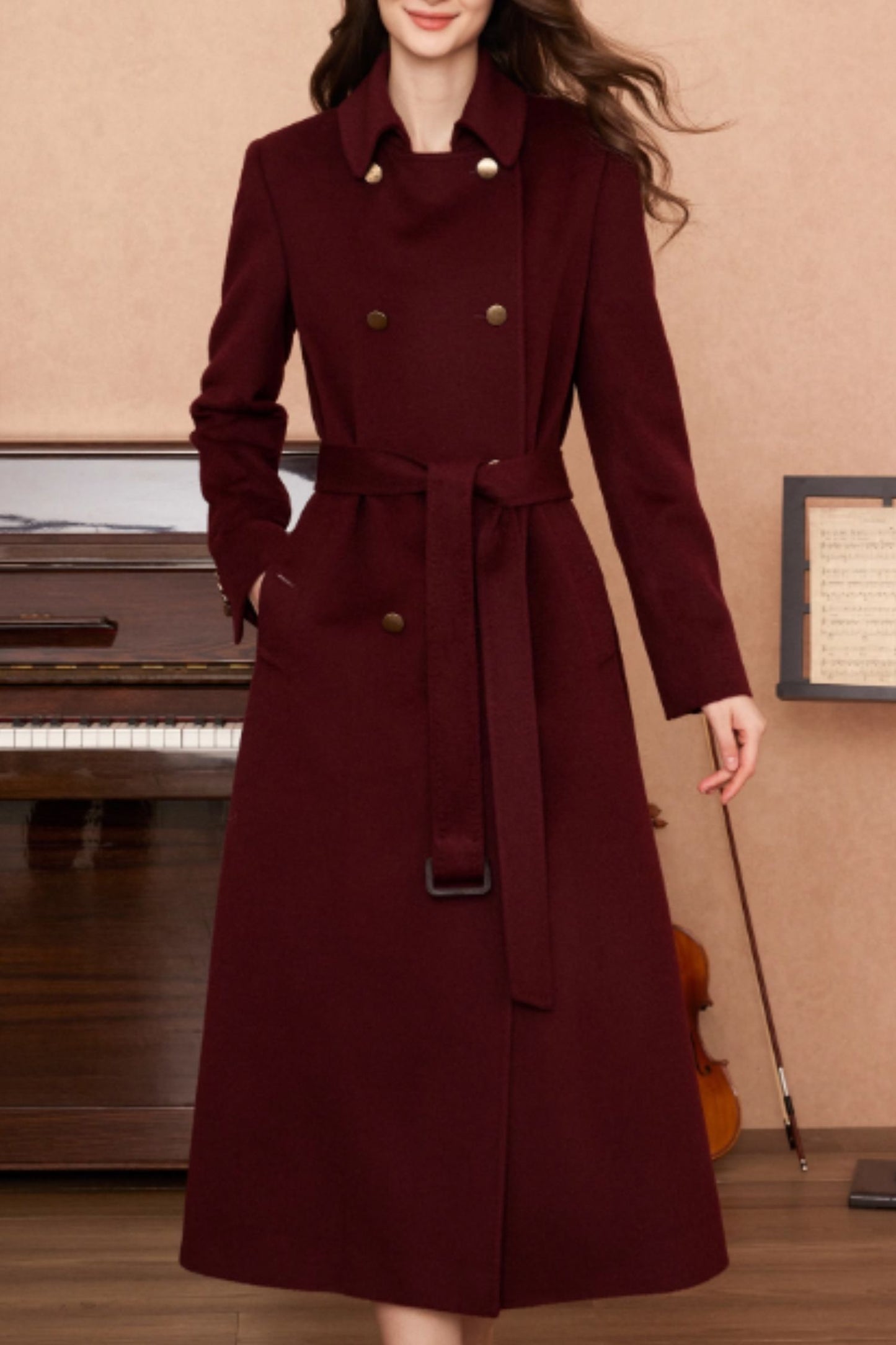 Double breasted long winter wool coat 6274