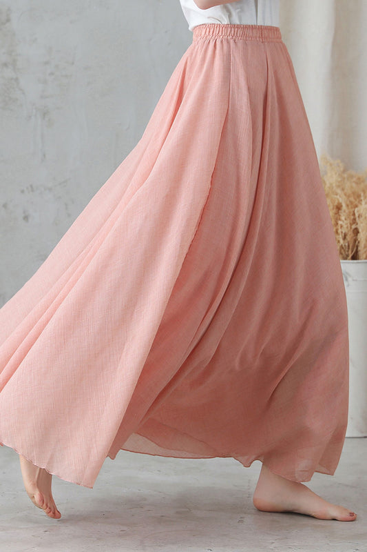 Pink Women's flowy Bohemian Swing Maxi Skirt 2745