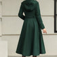 Green Hooded Wool Coat – Handmade Long Fit and Flare Double-Breasted Winter Overcoat for Women 6537