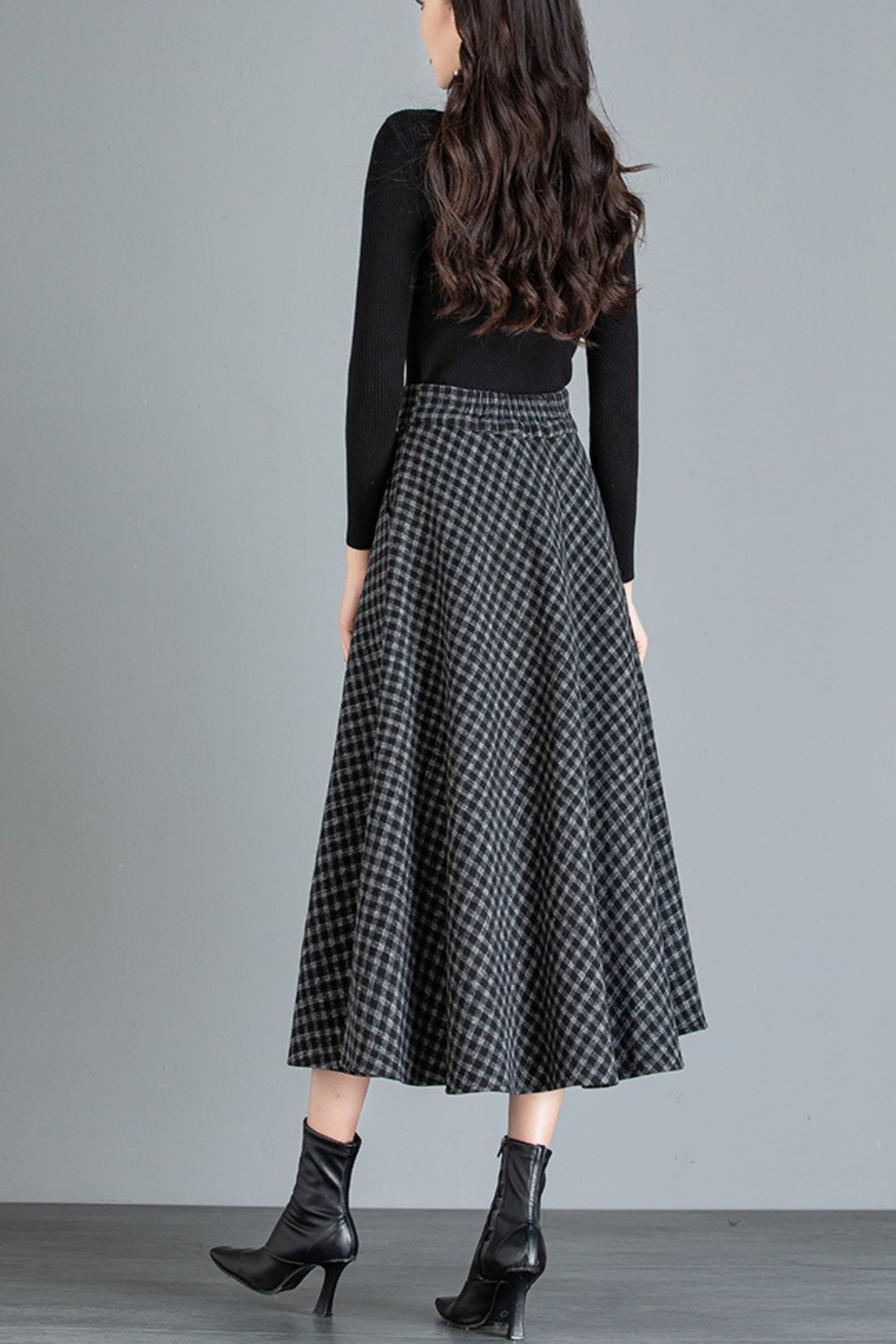 A line midi winter wool skirt women 6214