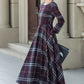 Handmade Swing plaid midi wool dress women 5308