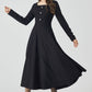 Long sleeves black midi wool dress 4521