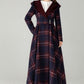 Plaid Hooded Wool Coat – A-Line Long Winter Coat with Contrast Lapel | Xiaolizi 6570