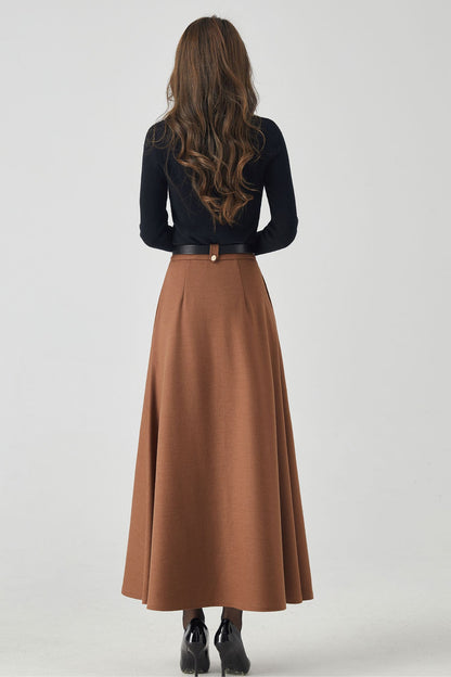 A line maxi brown winter wool skirt 4533
