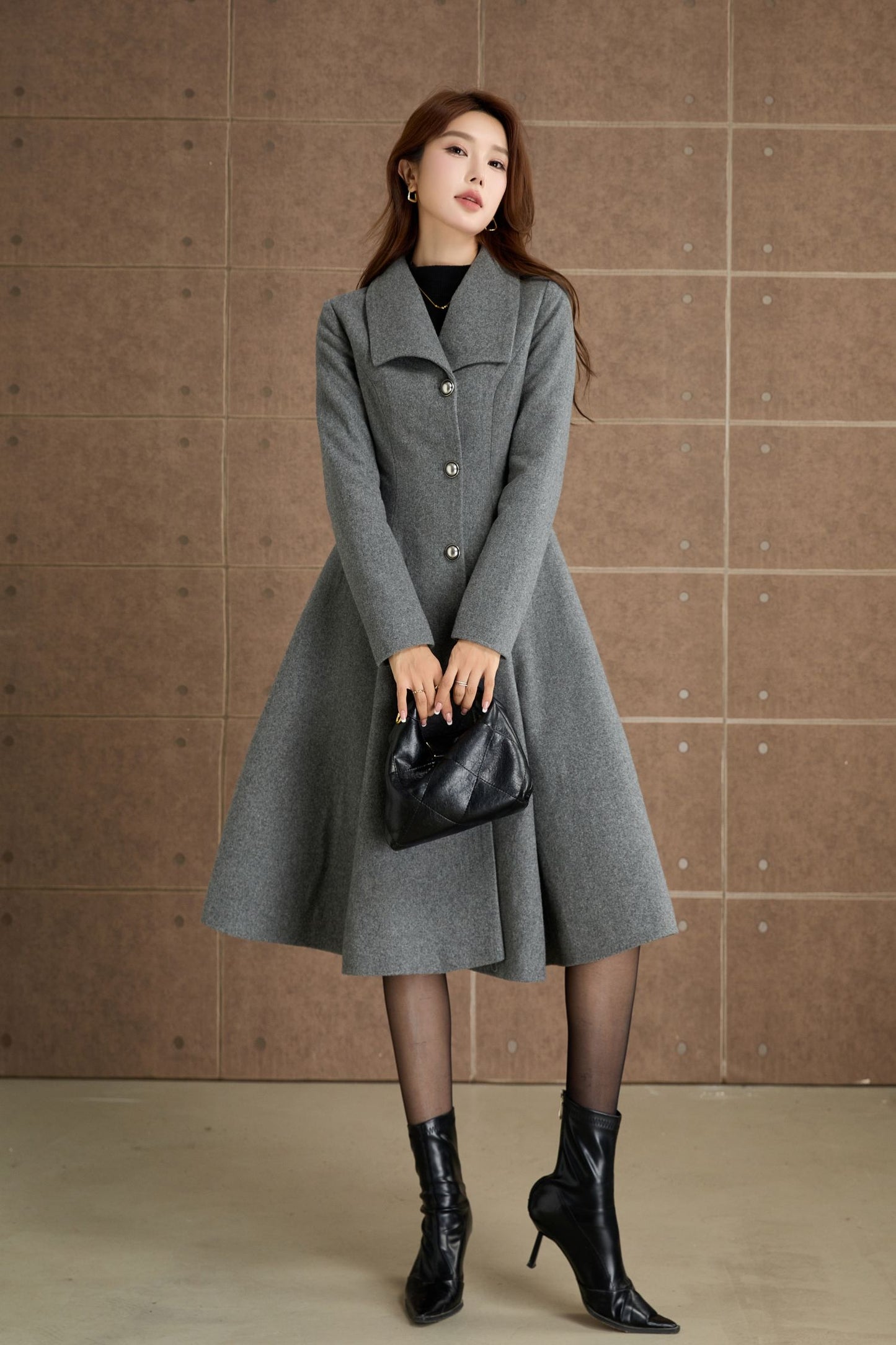 Fit and flare gray winter wool coat 5367