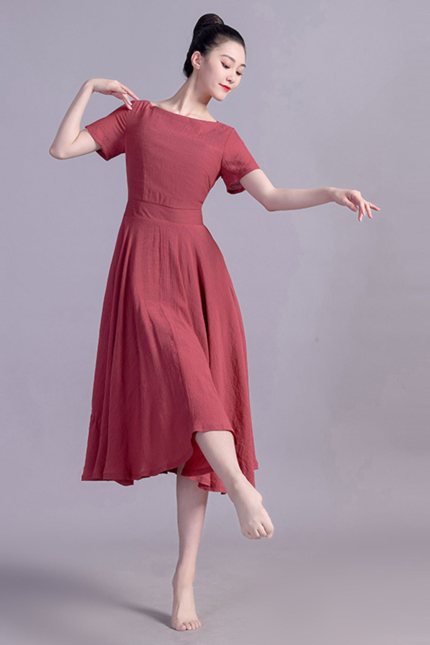 Fit and Flare Midi Linen Dress 3469-Size XS #CK2201581