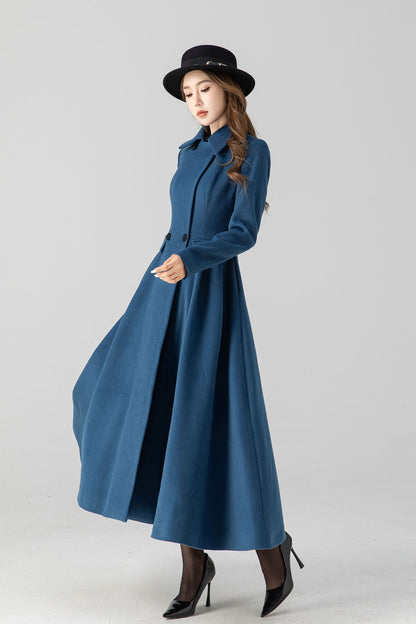 Vintage inspired blue midi winter wool coat 4667