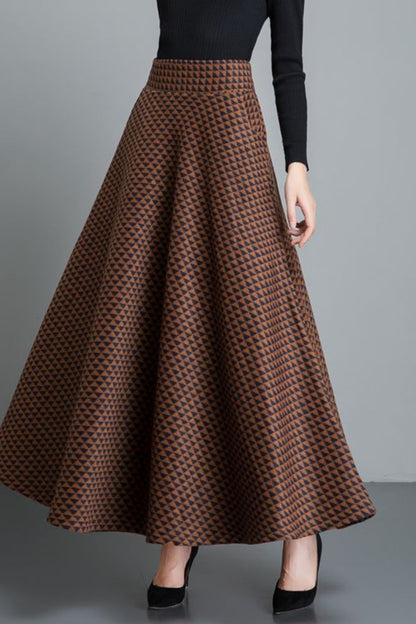 A line maxi plaid long wool skirt 6198