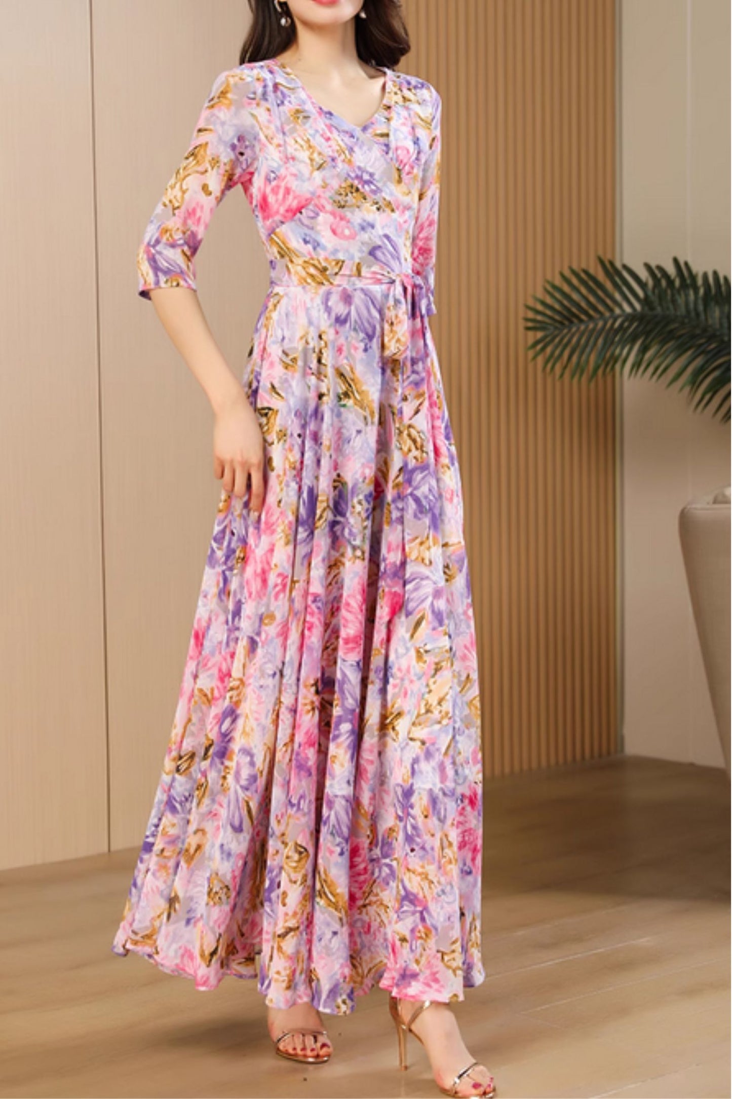 Floral maxi prom summer chiffon dress women 5059