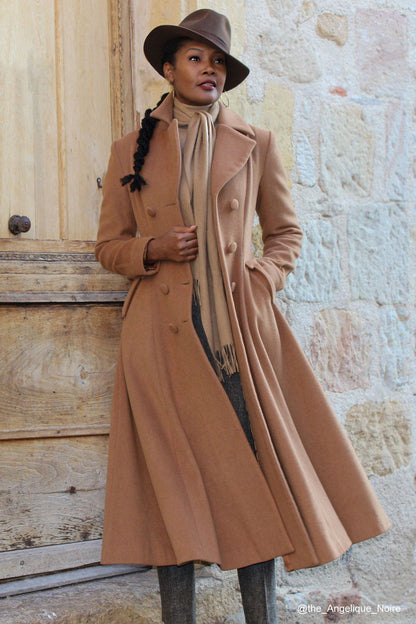 Vintage Camel Wool Coat – Handmade Long Winter Overcoat for Women 2405