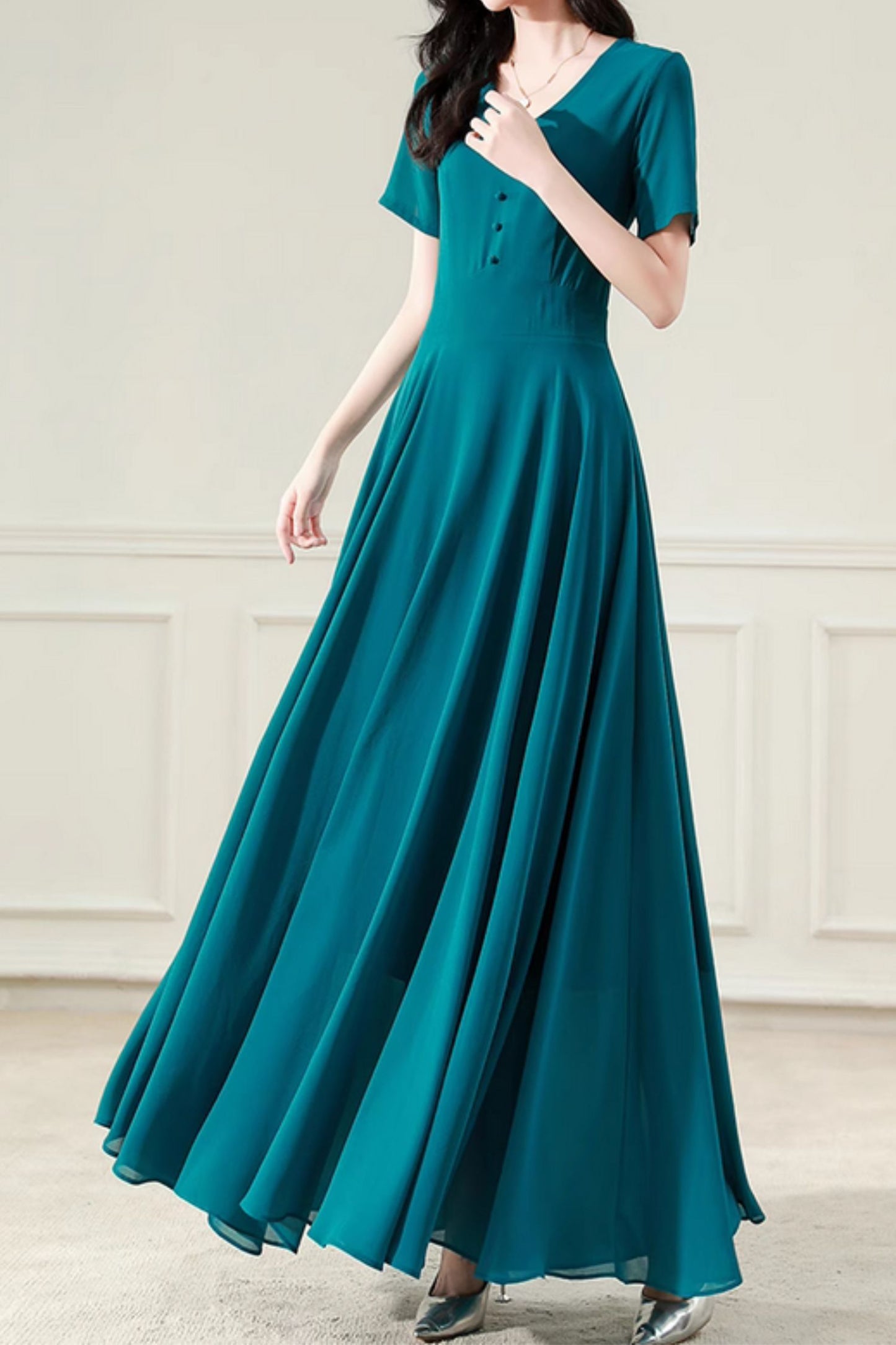 Teal Chiffon Maxi Dress