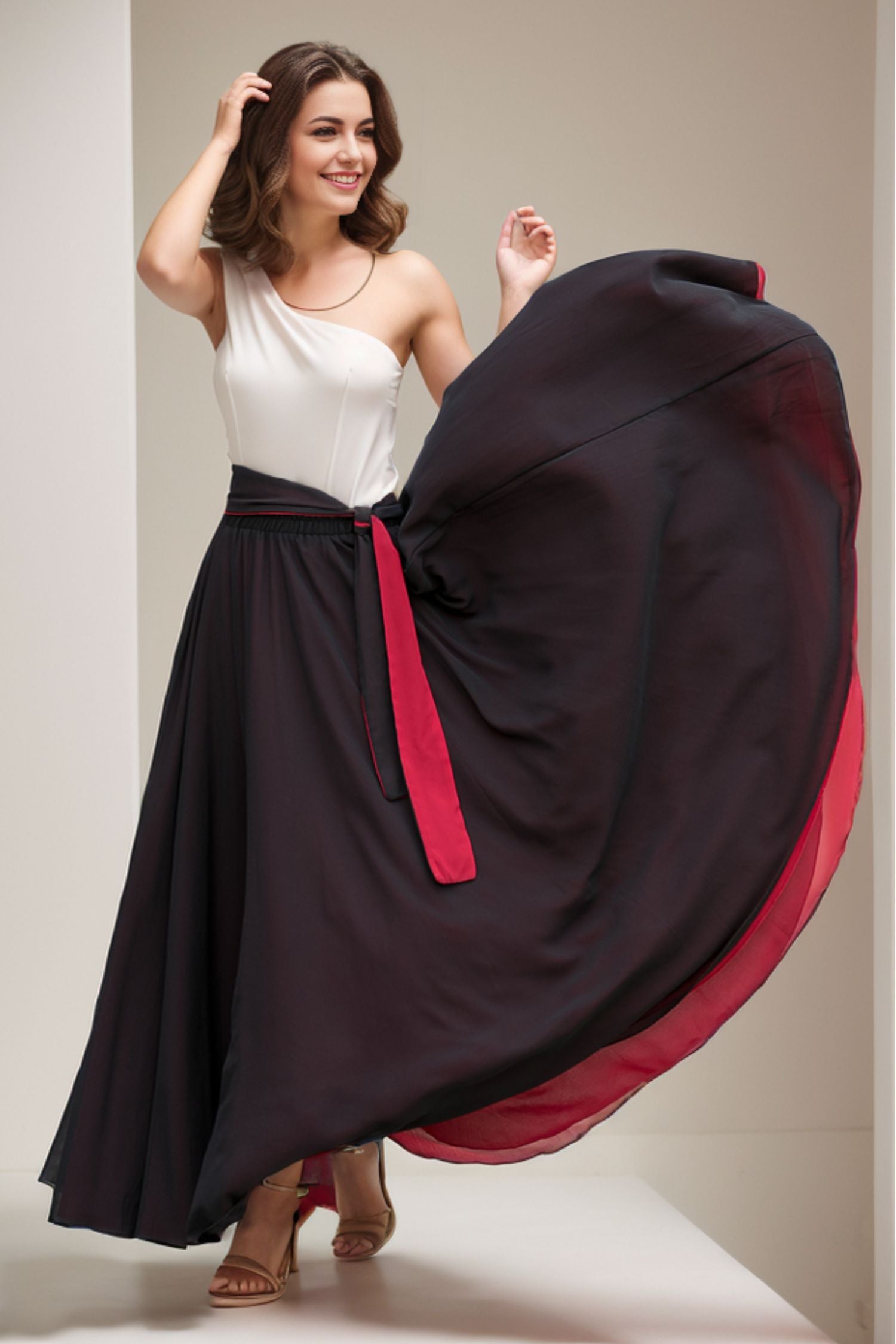 Black Long Chiffon Maxi Skirt Women 5130 – Xiaolizi