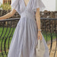 High waist prom summer striple linen dress 4843
