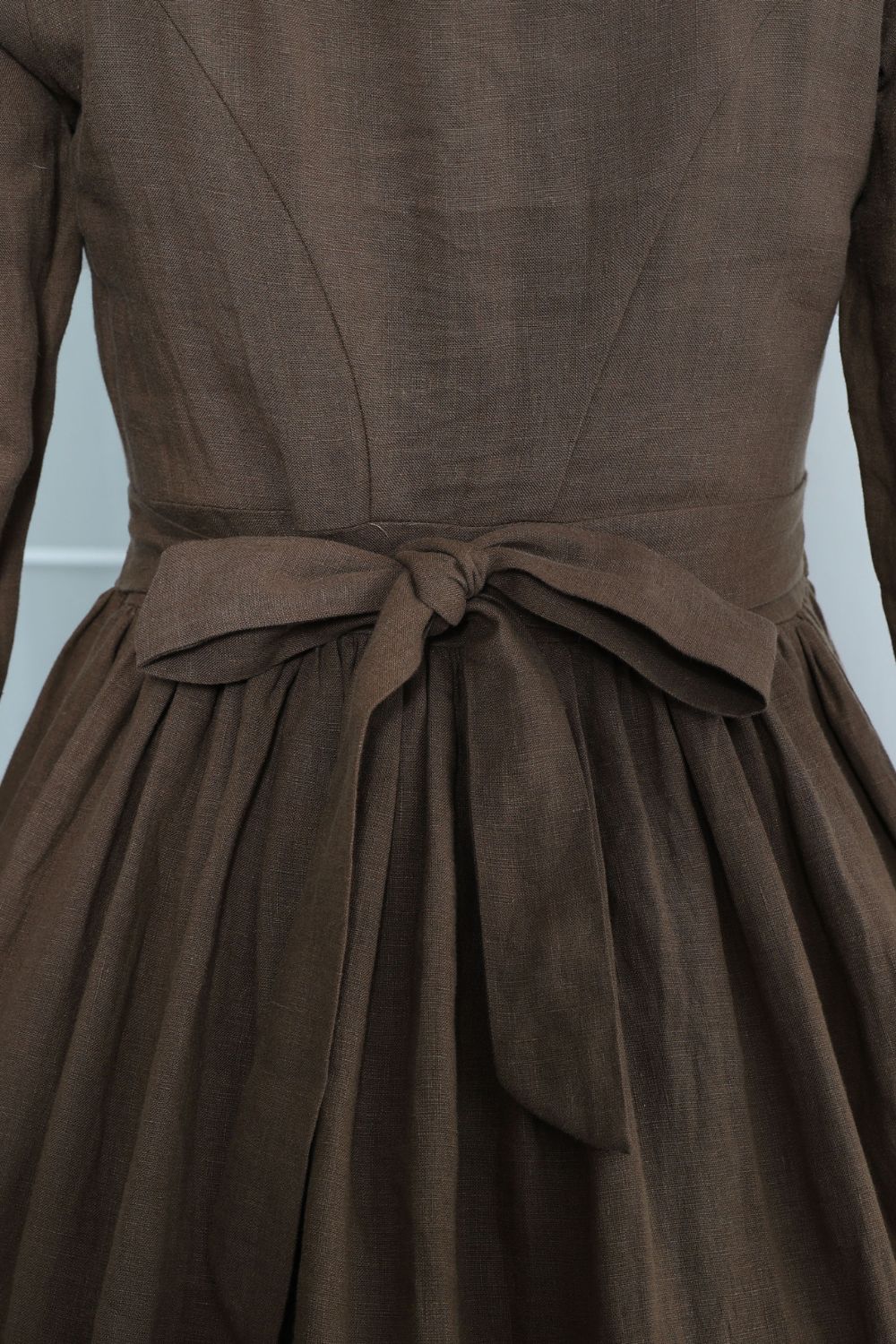 Elegant Brown Linen Midi Dress 5515