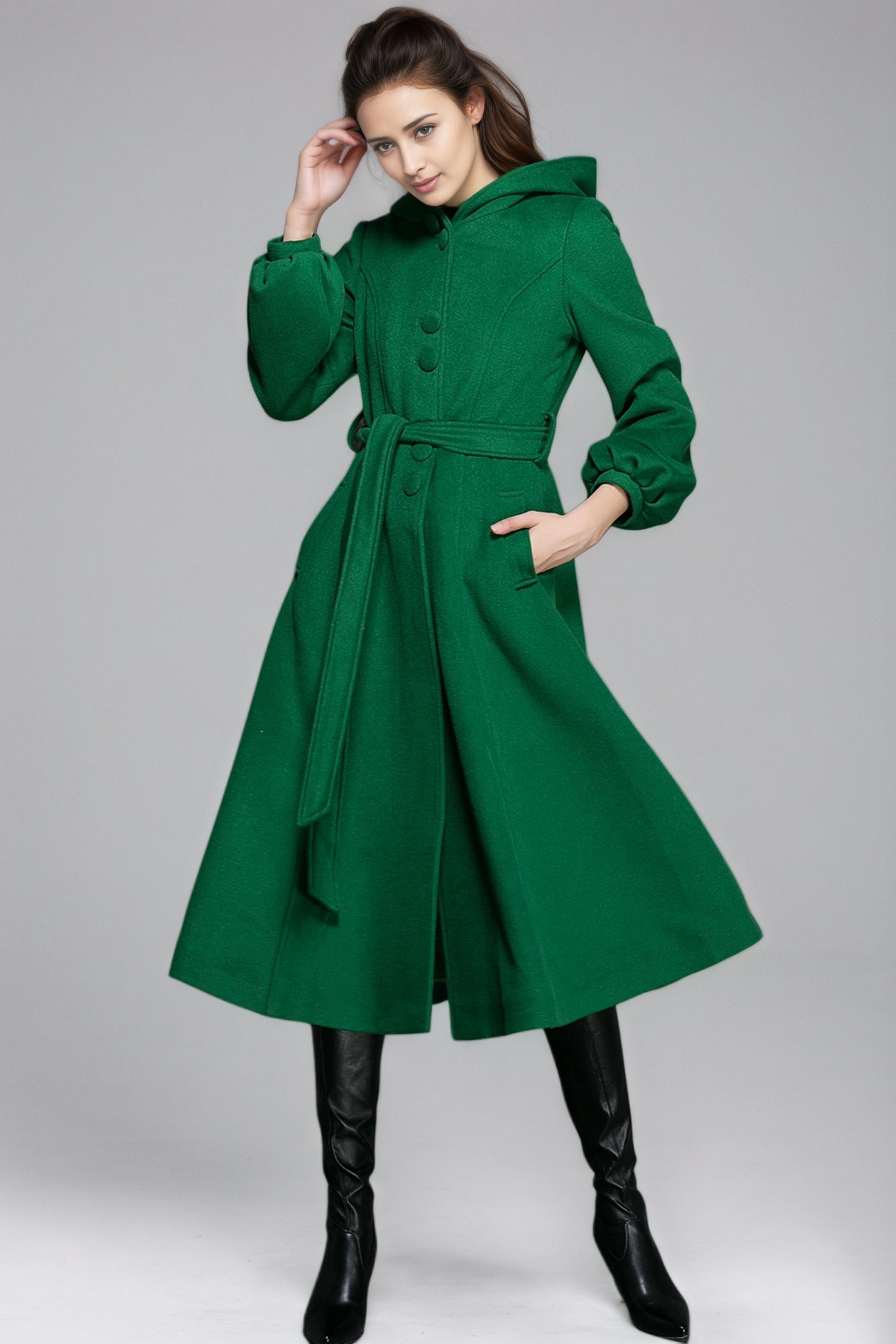Maxi swing wool coat in Green 6351