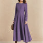 Vintage Purple Wool Midi Dress – Handmade Fit & Flare Winter Dress | Xiaolizi 6515